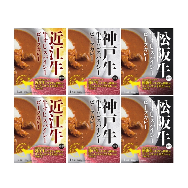 ＜ミッション＞三大和牛すじ肉のカレー詰合せ6食セット