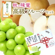 【エントリーでポイント10倍】【9月8日より順次発送】送秋の味覚 高級フルーツセット【長野県又は山梨県産】シャインマスカット　1房450g以上 4玉1.2キロ　2房梨5玉1.5キロ 敬老の日ギフト メッセージ 秋ギフト 果物 詰め合わせ （品種 あきづき, 豊水） （敬老の日)