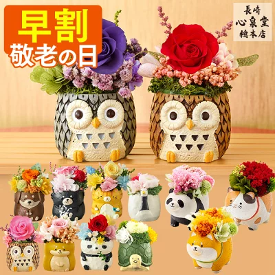 【8/21お値段上がります】 敬老の日 プレゼント [ 早割 花 プリザーブドフラワー ギフト カステラ ようかん お菓子 ギフト 食べ物 スイーツ プリザ カステラ 敬老の日までにお届け 和菓子 長崎心泉堂 ランキング ] 選べる 動物プリザ スイーツ セット KR1H
