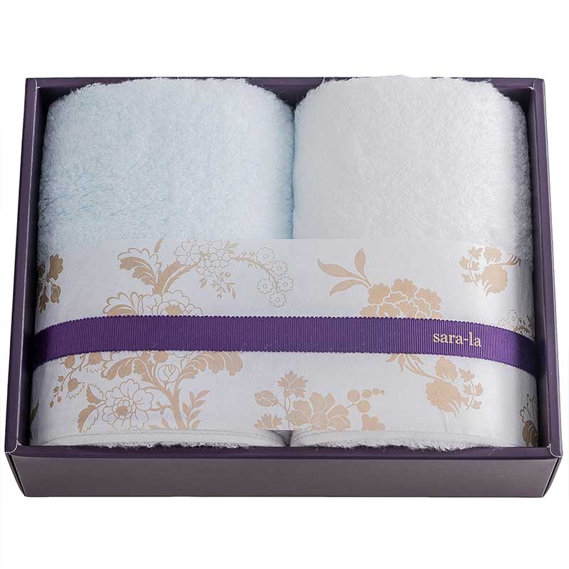 今治タオル sara-la「彩-irodori-」フェイスタオル2枚 ギフトセット（ブルー・ホワイト）（ブルー・ホワイト）